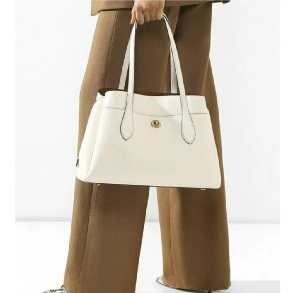 COACH Pebble Leather Gold-Tone Hardware White Lora Carryall Shoulder Bag NWT